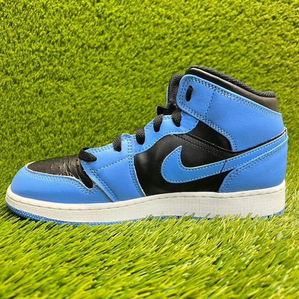 Nike Air Jordan 1‎ Mid Boys Size 6.5Y Blue Black White Basketball Shoes Sneakers